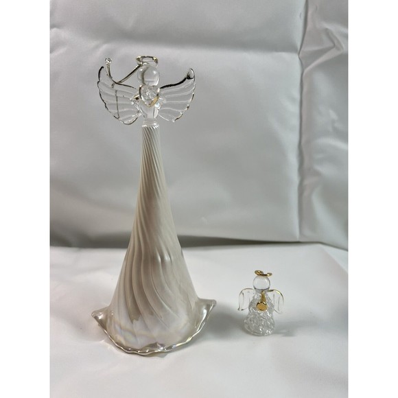 Unbranded Other - Glass Angel Christmas Ornament Pearl White And Gold trim 9”+Little Angle